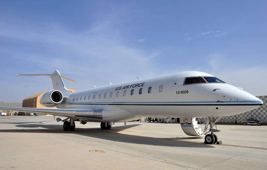 A 430th Expeditionary Electronic Combat Squadron E-11A aircraft outfitted with a Battlefield Airborne Communications Node sits on the runway at Kandahar Airfield, Afghanistan, April 4, 2019. The 430th EECS is the only unit that operates these aircraft with the BACN payload. (Capt. Anna-Marie Wyant/Air Force)